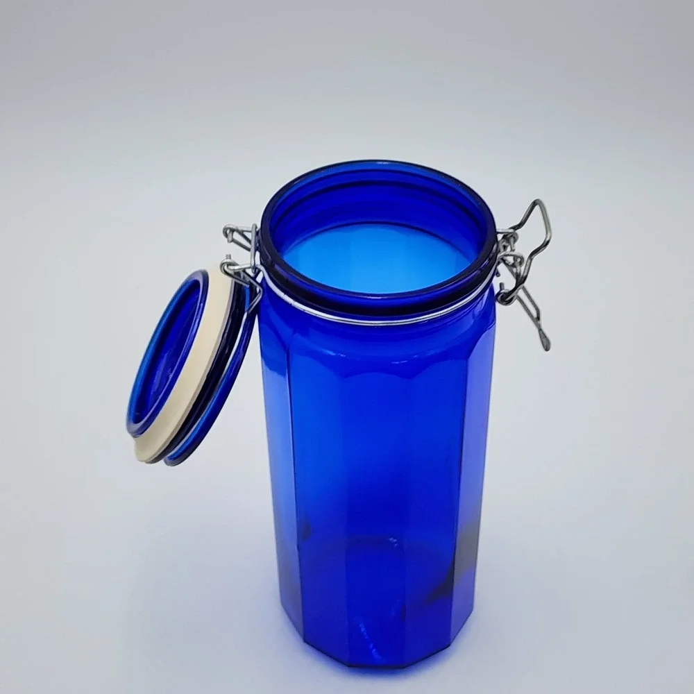 Vintage Cobalt Blue Glass Canister Jar 12 Panel Wire Bail Lid 1930–1950s USA 10